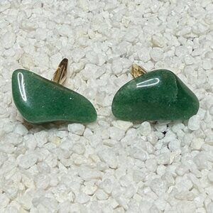 Vintage Mid-Century Green Aventurine Stone Cufflinks Gold-Tone Setting